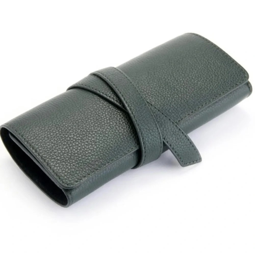NEW ROYCE NEW YORK TECH CORD ORGANIZER ROLL Dark Green Genuine Leather